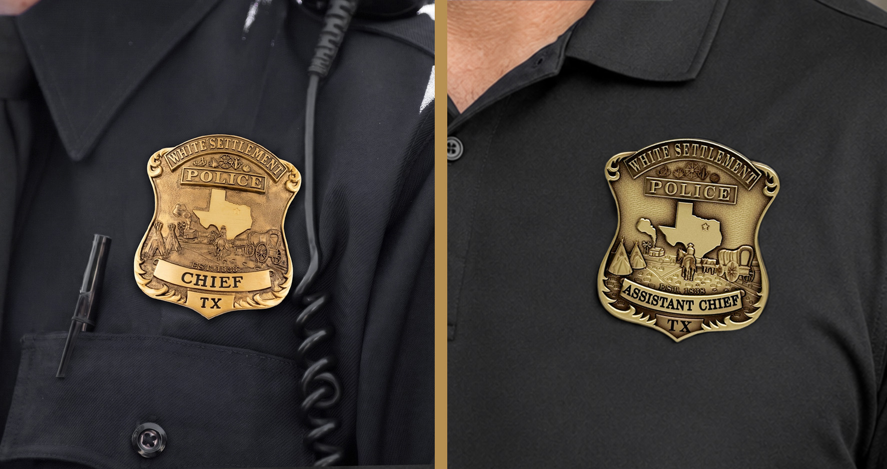 METAL BADGE ON UNIFORM FLEX ON POLO BADGES